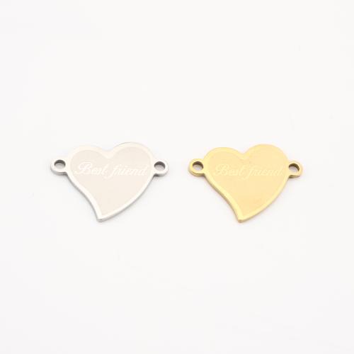 Rustfrit stål Connector, 304 rustfrit stål, Heart, forgyldt, du kan DIY & med bogstavet mønster, flere farver til valg, 14x18x1mm, 10pc'er/Lot, Solgt af Lot