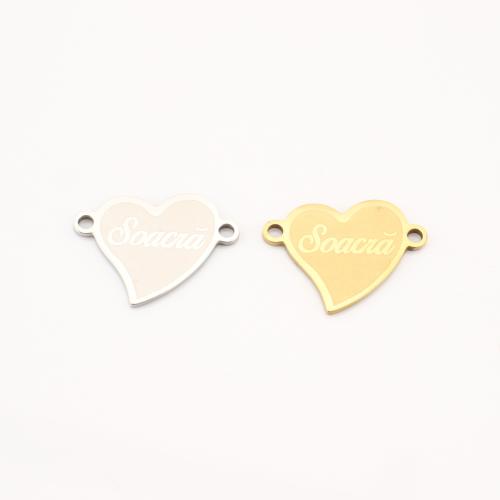 Rustfrit stål Connector, 304 rustfrit stål, Heart, forgyldt, du kan DIY & med bogstavet mønster, flere farver til valg, 14x18x1mm, 10pc'er/Lot, Solgt af Lot