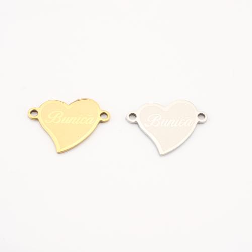Rustfrit stål Connector, 304 rustfrit stål, Heart, forgyldt, du kan DIY & med bogstavet mønster, flere farver til valg, 14x18x1mm, 10pc'er/Lot, Solgt af Lot