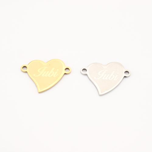 Rustfrit stål Connector, 304 rustfrit stål, Heart, forgyldt, du kan DIY & med bogstavet mønster, flere farver til valg, 14x18x1mm, 10pc'er/Lot, Solgt af Lot