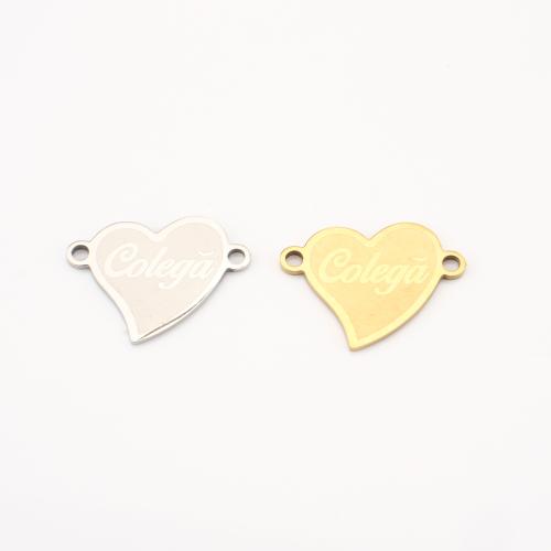 Rustfrit stål Connector, 304 rustfrit stål, Heart, forgyldt, du kan DIY & med bogstavet mønster, flere farver til valg, 14x18x1mm, 10pc'er/Lot, Solgt af Lot