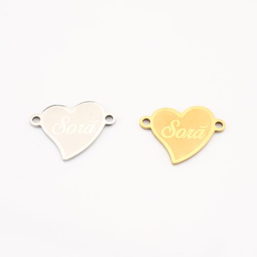 Rustfrit stål Connector, 304 rustfrit stål, Heart, forgyldt, du kan DIY & med bogstavet mønster, flere farver til valg, 14x18x1mm, 10pc'er/Lot, Solgt af Lot