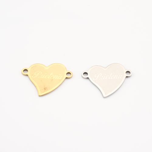 Rustfrit stål Connector, 304 rustfrit stål, Heart, forgyldt, du kan DIY & med bogstavet mønster, flere farver til valg, 14x18x1mm, 10pc'er/Lot, Solgt af Lot