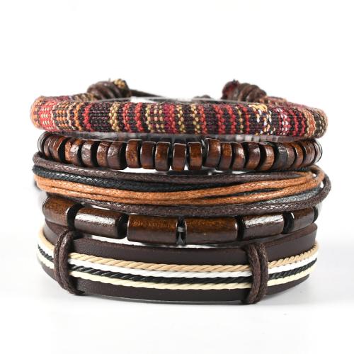 Koskind Armbånd sæt, med PU & Træ & Zinc Alloy, flerlags & Unisex, Længde Ca. 17-18 cm, Solgt af sæt