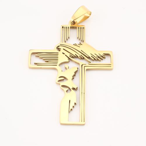 Stainless Steel Cross Pendants 304 Stainless Steel gold color plated DIY & hollow Sold By Lot