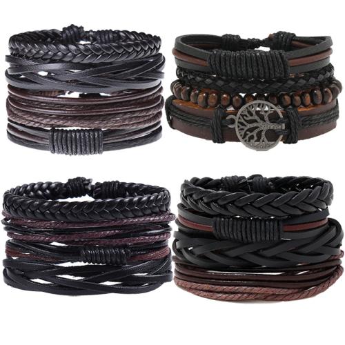 Koskind Armbånd sæt, med Hamp & PU & Voks & Zinc Alloy, håndlavet, flerlags & Unisex, flere farver til valg, Længde Ca. 17-18 cm, Solgt af sæt