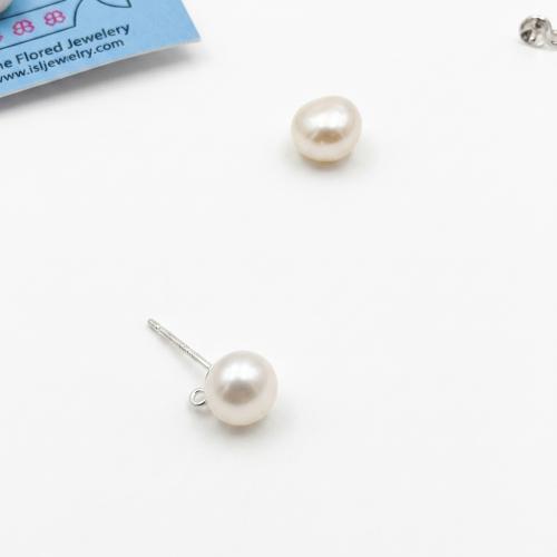 Pérolas de água doce brincos, with 925 de prata esterlina, Roda, joias de moda & para mulher, pearl size 7-8mm, vendido por par