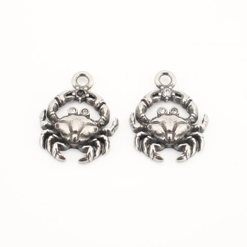 304 rustfrit stål Pendel, Krabbe, Vintage & du kan DIY & med rhinestone, oprindelige farve, 25x19x4mm, Solgt af PC