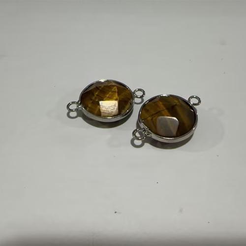 Jalokivi liitin, Tiger Eye, Litteä pyöreä, päällystetty, tee-se-itse, 26.50x18x7mm, Reikä:N. 2mm, Myymät PC