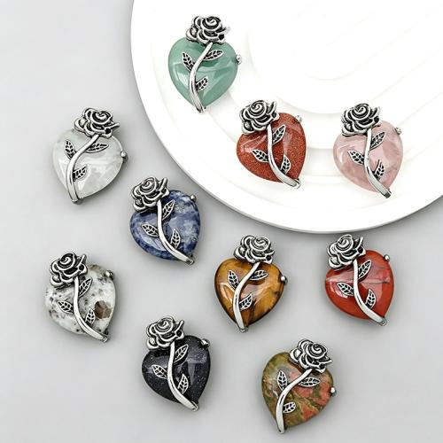 Gemstone Vedhæng Smykker, Ædelsten, med Zinc Alloy, Heart, forgyldt, Vintage & du kan DIY & forskellige materialer til valg, 21x28mm, Solgt af PC