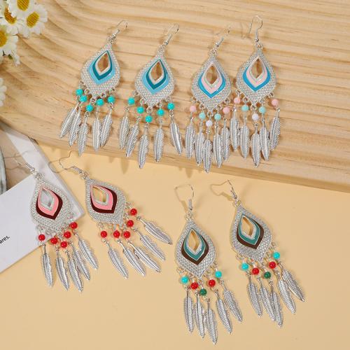aleación de zinc Pendiente de Borla, con Seedbead, Hoja, chapado, estilo popular & para mujer & esmalte, más colores para la opción, 150x60mm, 12parespareja/Grupo, Vendido por Grupo