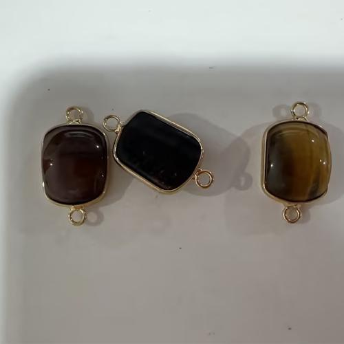 Connettore di pietre dure, occhio di tigre, with lega in zinco, Rettangolo, placcato, DIY, nessuno, 17x15x7mm, Foro:Appross. 1.5mm, Venduto da PC