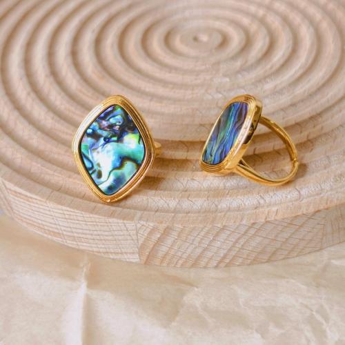 Messinki Ranneke sormen sormus, kanssa Abalone Shell, Rhombus, kullan väri kullattu, muoti korut & naiselle, Reikä:N. 1mm, Myymät PC