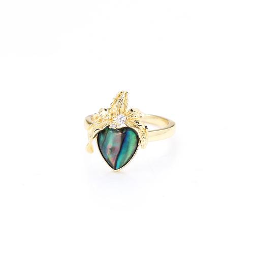 Messinki Ranneke sormen sormus, kanssa Abalone Shell, Sydän, kullan väri kullattu, muoti korut & Micro Pave kuutiometriä zirkonia & naiselle, Reikä:N. 1mm, Myymät PC