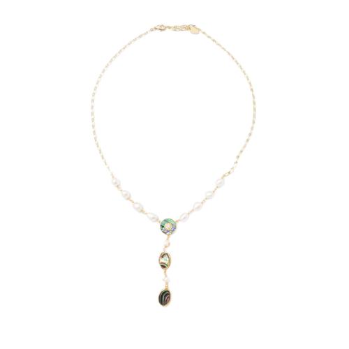 laiton collier, avec coquille d'ormeau & perle d'eau douce cultivée, avec 7.26cm chaînes de rallonge, Placage de couleur d'or, bijoux de mode & pour femme, Trou:Environ 1mm, Longueur Environ 44 cm, Vendu par PC