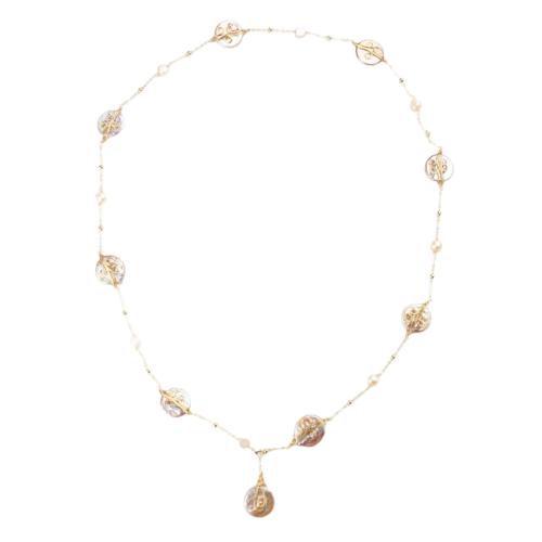 laiton collier, avec coquille & perle d'eau douce cultivée, Placage de couleur d'or, bijoux de mode & pour femme, Longueur Environ 80 cm, Vendu par PC