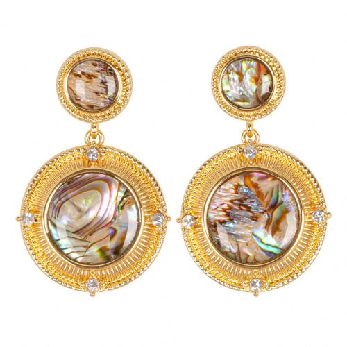 aleación de zinc Pendientes con Colgantes, con Nácar de Abulón, Esférico, chapado en color dorado, Joyería & para mujer & con diamantes de imitación, 27x43mm, agujero:aproximado 1mm, Vendido por Par