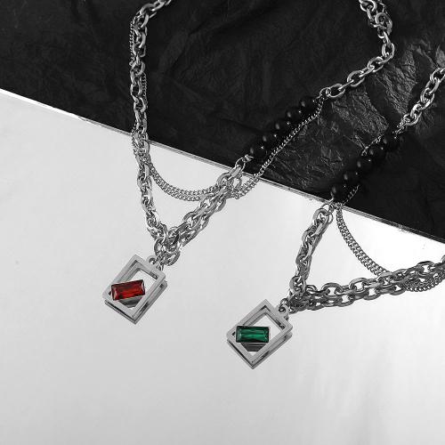 304 roestvrij staal Halsketting, met 8cm extender keten, Geometrisch Patroon, plated, mode sieraden & uniseks & met strass, meer kleuren voor de keuze, Lengte Ca 47 cm, Verkocht door PC