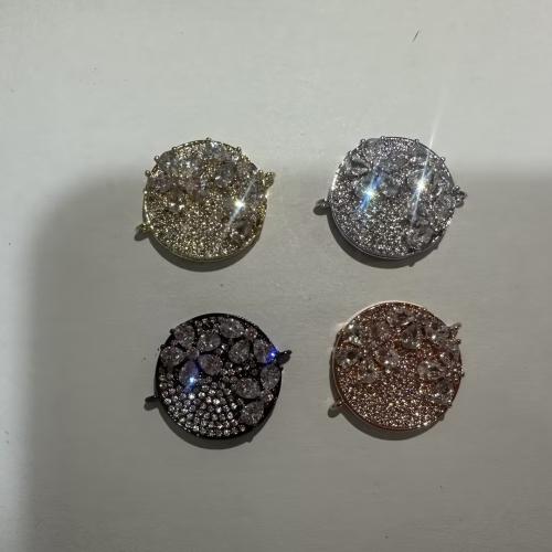 Conector de Micro Pavé de Zirconía Cúbica en Latón, metal, Redondo aplanado, chapado, Bricolaje & micro arcilla de zirconia cúbica, más colores para la opción, 24x19x3mm, agujero:aproximado 1mm, 10PCs/Grupo, Vendido por Grupo