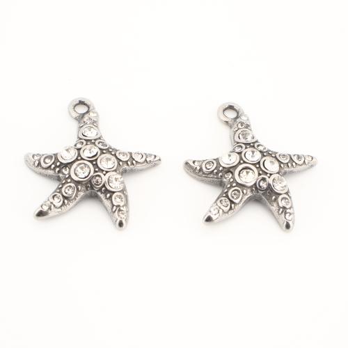 Stainless Steel Animal Pendants 304 Stainless Steel Starfish vintage & DIY & with rhinestone original color Sold By PC