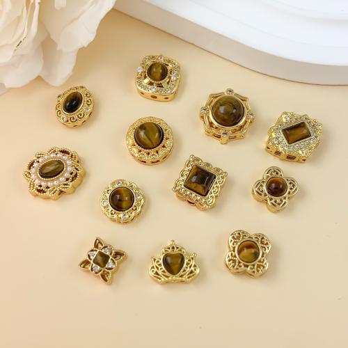 Separadores de Metal, con Ojo de tigre & Perlas plásticas, chapado en color dorado, Bricolaje & diferentes estilos para la opción & con diamantes de imitación, 10PCs/Grupo, Vendido por Grupo