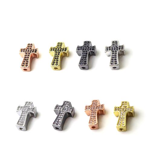 Coirníní Spacer Prás, Cross, plátáilte, DIY & micrea réiteach zirconia ciúbach, dathanna níos mó le haghaidh rogha, 9x14mm, 10ríomhairí pearsanta/Lot, Díolta De réir Lot