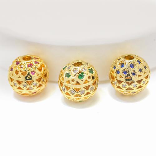 Entretoise de perles en laiton, Rond, Placage de couleur d'or, DIY & styles différents pour le choix & pavé de micro zircon & creux, 10PC/lot, Vendu par lot
