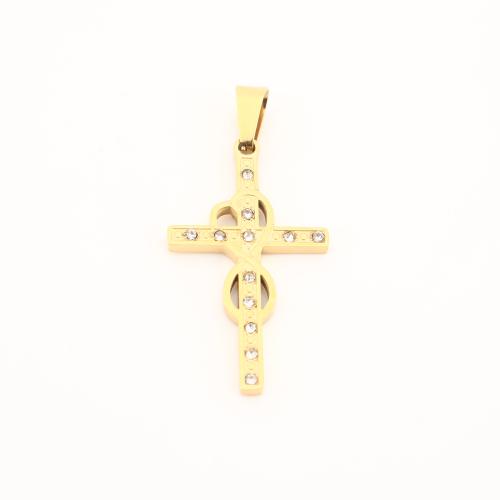 Rostfritt stål Cross Hängen, 304 rostfritt stål, guldfärg pläterade, DIY & med strass, 39x18x2mm, Säljs av PC