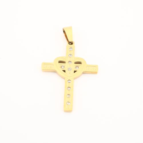 Rostfritt stål Cross Hängen, 304 rostfritt stål, guldfärg pläterade, DIY & med strass, 39x23x2mm, Säljs av PC