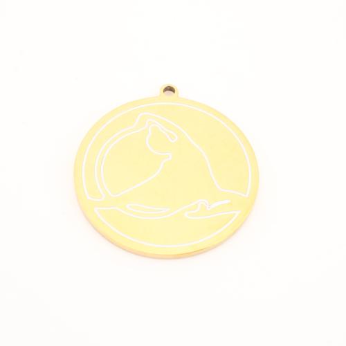 Stainless Steel Pendants 304 Stainless Steel Flat Round gold color plated DIY Sold By PC