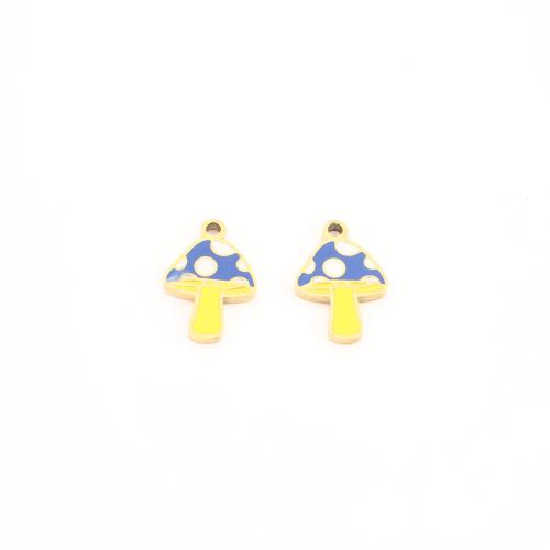 Wisiorki ze stali nierdzewnej, Stal nierdzewna 304, Grzyb, Platerowane w kolorze złota, DIY & emalia, 15x9x1.50mm, sprzedane przez PC