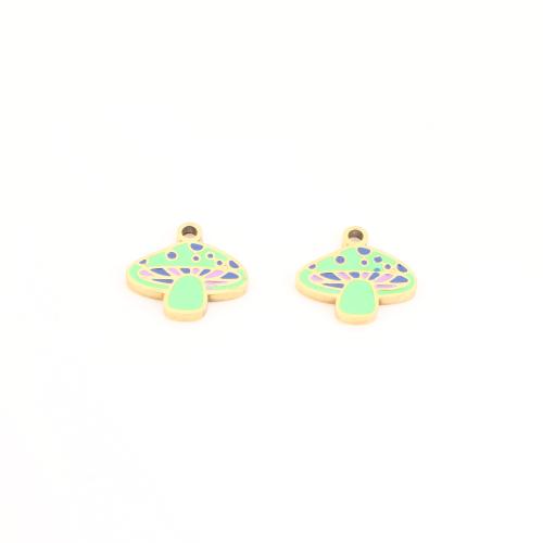 Wisiorki ze stali nierdzewnej, Stal nierdzewna 304, Grzyb, Platerowane w kolorze złota, DIY & emalia, 12x13x1.50mm, sprzedane przez PC