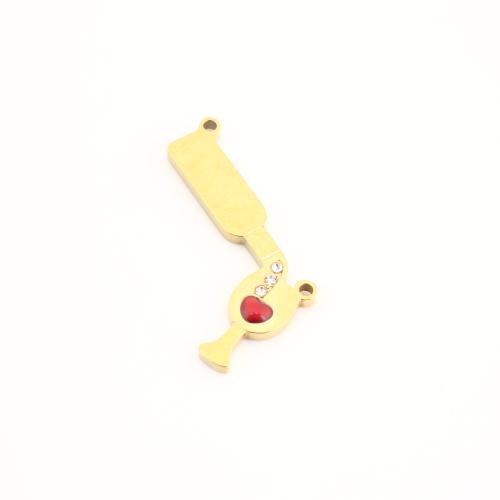 Stainless Steel Pendants 304 Stainless Steel Winebottle gold color plated DIY & with rhinestone Sold By PC