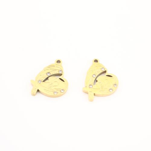 Stainless Steel Heart Pendants 304 Stainless Steel gold color plated DIY & with rhinestone Sold By PC