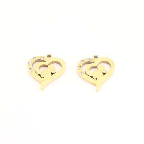 Stainless Steel Heart Pendants 304 Stainless Steel gold color plated DIY & with rhinestone & hollow Sold By PC