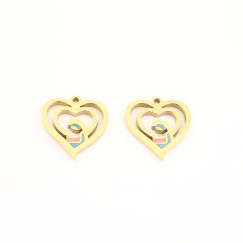 Stainless Steel Heart Pendants 304 Stainless Steel gold color plated DIY & enamel & hollow Sold By PC