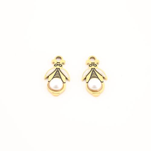 Stainless Steel Pendants 304 Stainless Steel with Plastic Pearl gold color plated DIY & enamel Sold By PC