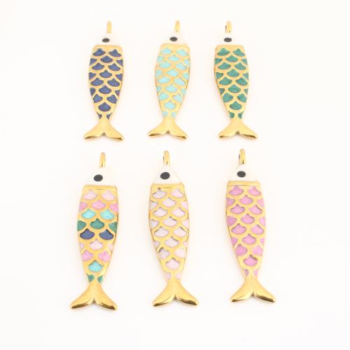 Stainless Steel Animal Pendants 304 Stainless Steel Fish gold color plated DIY & enamel Sold By PC