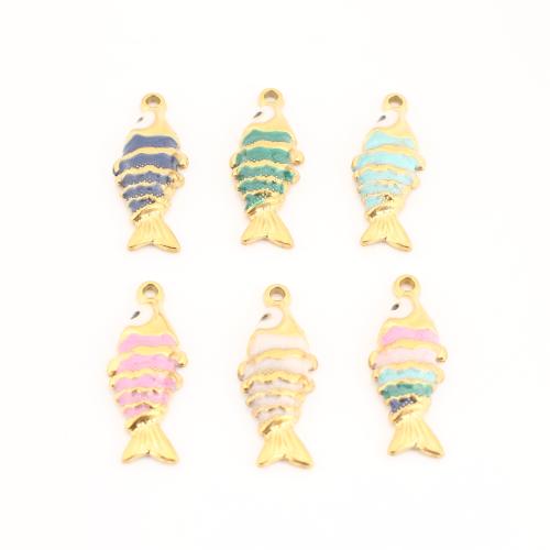 Stainless Steel Animal Pendants 304 Stainless Steel Fish gold color plated DIY & enamel Sold By PC