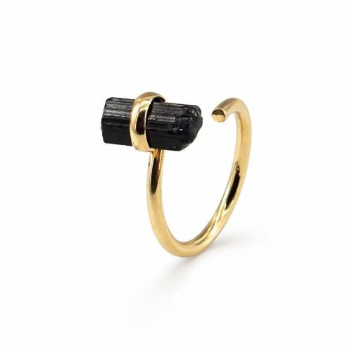 Brass Cuff Finger Ring with Schorl plated fashion jewelry & Unisex Sold By PC