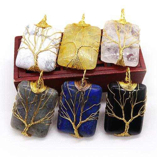 Gemstone Medálok Ékszer, Drágakő, -val Sárgaréz, Téglalap, galvanizált, DIY & különböző anyagok a választás, 30x42mm, Által értékesített PC