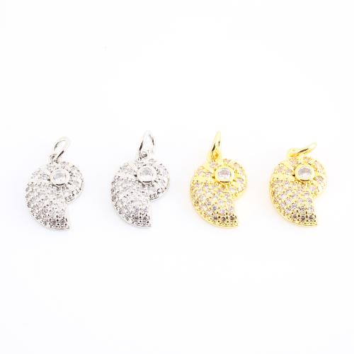 Цирконий Micro Pave латунь подвеска, Латунь, Ракушка, Другое покрытие, DIY & инкрустированное микро кубического циркония, Много цветов для выбора, 21x10x3mm, продается PC