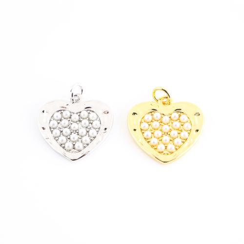 Μενταγιόν Brass Heart, Ορείχαλκος, με Πλαστικά Μαργαριτάρι, Καρδιά, επιχρυσωμένο, DIY, περισσότερα χρώματα για την επιλογή, 20x13x3mm, Sold Με PC