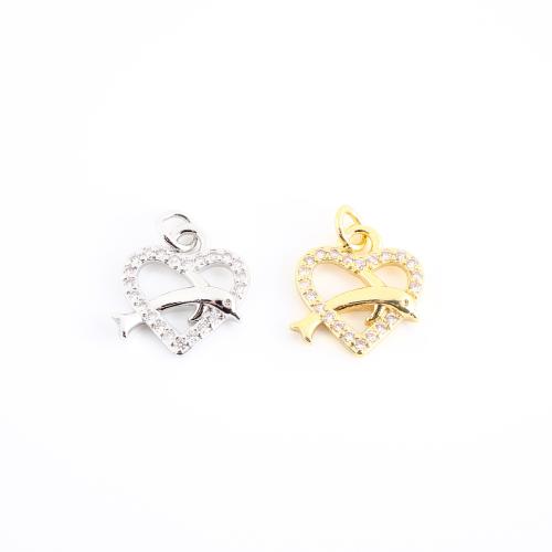 Цирконий Micro Pave латунь подвеска, Латунь, Сердце, Другое покрытие, DIY & инкрустированное микро кубического циркония & отверстие, Много цветов для выбора, 16x14x3mm, продается PC