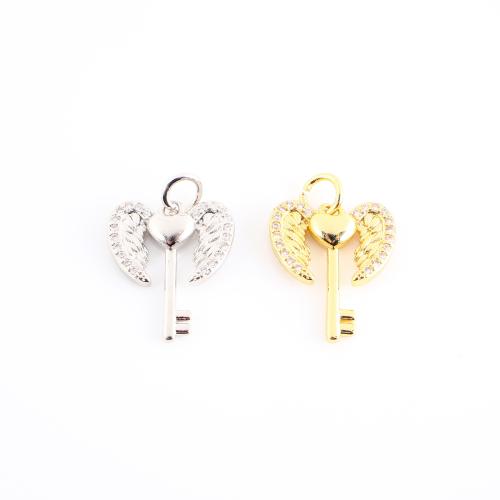 Cubic Zirconia Micro Pave Brass Pendant heart and key plated DIY & micro pave cubic zirconia Sold By PC