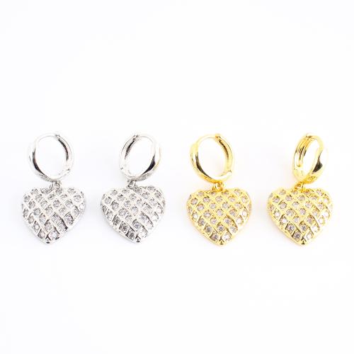 cobre Huggie Hoop Brinco Pendente, Coração, banhado, micro pavimento em zircônia cúbica & para mulher, Mais cores pare escolha, 31x17x14mm, vendido por par