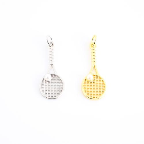 Brass Jewelry Pendants with Plastic Pearl Racket and Ball plated DIY & hollow Sold By PC