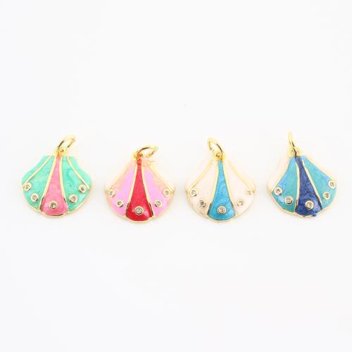 Kubik Zirkonium mikro bana Mässing hängande, Shell, guldfärg pläterade, DIY & micro bana cubic zirconia & emalj, fler färger för val, 24x18x4mm, Säljs av PC