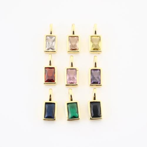 Цирконий Micro Pave латунь подвеска, Латунь, Прямоугольная форма, плакирован золотом, DIY & инкрустированное микро кубического циркония, Много цветов для выбора, 12x5x4mm, продается PC