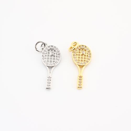 Cubic Zirconia Micro Pave Brass Pendant Racket and Ball plated DIY & micro pave cubic zirconia & hollow Sold By PC